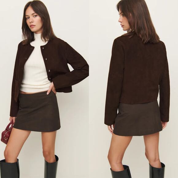 Reformation Veda Reed Leather Jacket Mole Suede - Picture 1 of 13